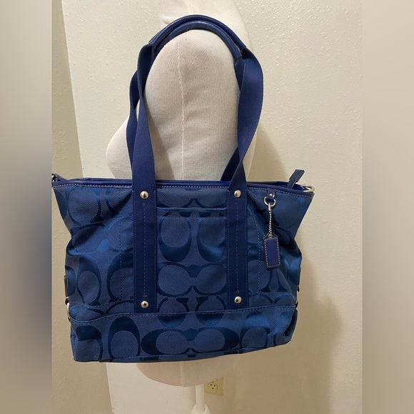 Coach Blue and Silver Signature Tote - Picture 1 of 9